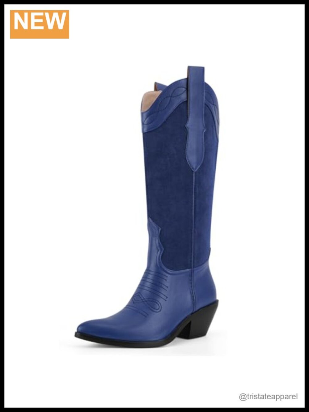 Women's Western Cowboy Knee High Boots Pointed Toe Chunky Block Heel Faux